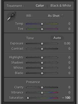 reduce saturation in Lightroom
